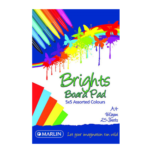 A4 Project Board Pad - Assorted Bright - 160gsm - 25 sheets